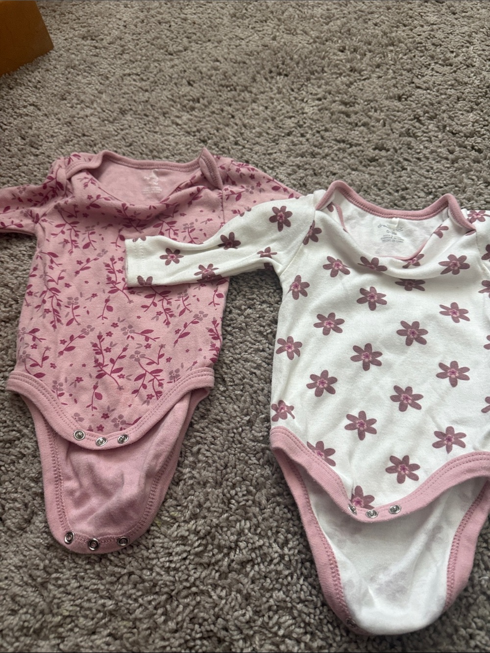 Set of 2 Pink Floral Long-Sleeve Baby One-Pieces